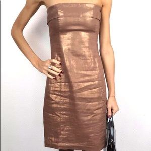 IKKS linen dress metallic brown